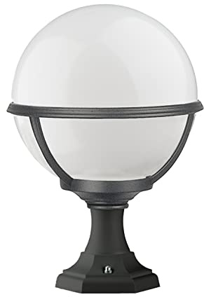 DOPO Lighting - Sobremuro, baliza CLIC CLAC GLOBO negra exterior IP43 portalámpara E27 (Ø27cm). Baliza estilo clásico para muros, porches, terrazas