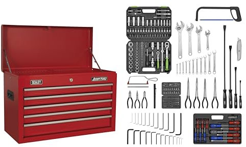 SEALEY Werkzeugkiste ap225combo 5 Schubladen mit Kugellager Folien – 230pc Tool Kit – Rot