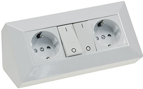 ChiliTec Steckdosenblock 2-Fach Küchensteckdose mit Schalter 250V~ 2X Schutzkontaktsteckdose Ecksteckdose für Küche Büro Werkstatt Weiß