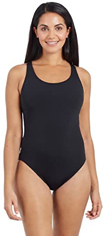 Zoggs Women's Powerback One Piece Swimsuit, Black Ecolast+, 16