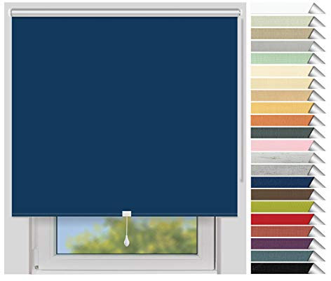 EFIXS Thermorollo Mittelzug Medium - Rollos nach Maß - 25 mm - Stoffbreite bis 180 cm, Höhe bis 240 cm - Hier: bis 160 cm x 190 cm (BxH) - blau (065) - lichtundurchlässig, Springrollo
