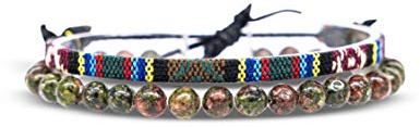 Made by Nami 2-Pack Surfararmband för Dam & Herr – 100% Vattentåliga & Handgjorda – Bohemiskt Tygarmband med Pärlor – Sommar Smycken (Aztekisk & Chakra)
