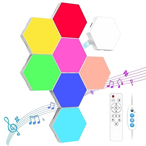 Kimimara Hexagon LED Panel - 8 Stück RGB Sechseck Wandleuchte - DIY Smart Wand Licht Musik Sync für Zuhause Bar Gaming Lampe Zimmer deko