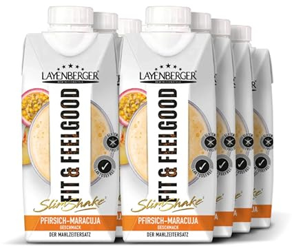 Layenberger Fit&Feelgood Slim Shake Fixfertig Pfirsich-Maracuja (8x330 ml) | Trinkfertiger Mahlzeitersatz, 8 Portionen mit je 208 kcal, insgesamt 2640 ml