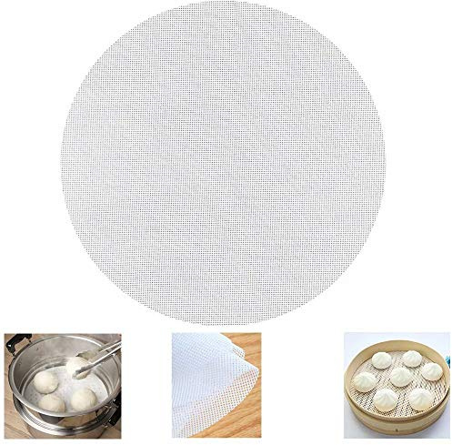 Reusable Non-stick Silicone Steamer Mesh 10 inch Bamboo Silicone Steamer Mat Double Side Use| Easy to Clean Dim Sum Mesh| Round, 6 Pack, White, 10''