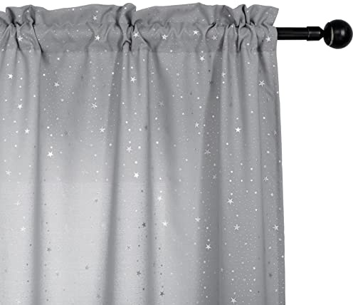 GIRASOLE HOME® Coppia Tende Semi Oscuranti Fantasia Stelline Argentate Tenda per Soggiorno Camera Cameretta Cucina e Interni 2 Pannelli con Tasca (Grigio, 70x148cm)