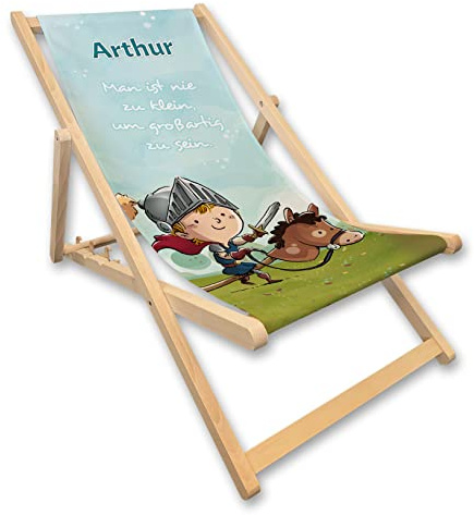 Unikatolo Liegestuhl für Kinder mit Name, Strandstuhl, Geschenkidee Geburtstag Kindergarten Kinderzimmerdeko (Ritter)