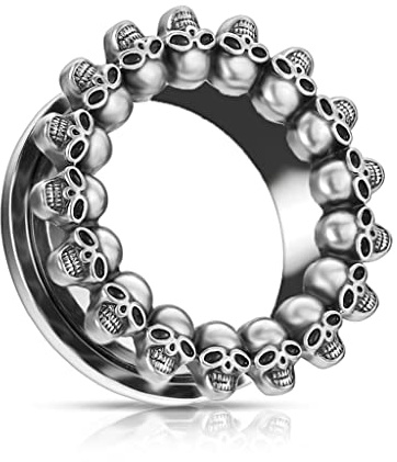 beyoutifulthings Ohr-Tunnel Silber Totenkopf-Kreis Chirurgenstahl Ohr-Piercing Ohr-Schmuck Plug Screw Fit Flesh Schraub-Verschluss 6-25mm