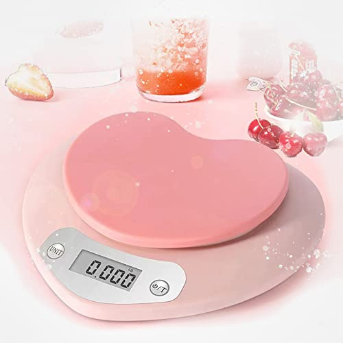 YRY Balance de cuisine avec écran LCD, fonction tare, capacité de 2 kg, graduation précise, unité en ml pour liquides – Balance alimentaire pour la cuisson (rose 0,1 g)