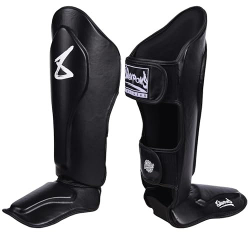 8 WEAPONS Schienbeinschoner Pure, Schwarz, Größe XL, Training & Wettkampf, Hochwertiges Kunstleder und perfekte Dämpfung, Muay Thai, K1, MMA, Karate & Kickboxen