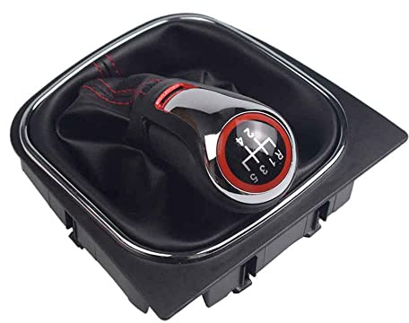 Kakulkomen Schaltsack Schaltmanschette für V-W Golf 6 Golf 5 A5 MK5 | Schwarz Schaltknauf 5 Gang kompatibel mit V-W Golf 6 Golf 5 A5 MK5 GTI GTD R32 2004-08 Scirocco 09-14