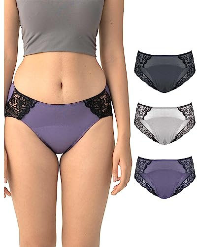Neione Mutande Ciclo Mestruale Donna Slip Mestruali Mutandine Post Parto Hipster in Pizzo Pacco da 3 Lilac XS