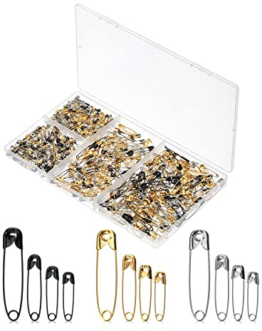 Mr. Pen - Spille da balia assortite, confezione da 600, 3 colori, piccole, sfuse, grandi, per vestiti, oro
