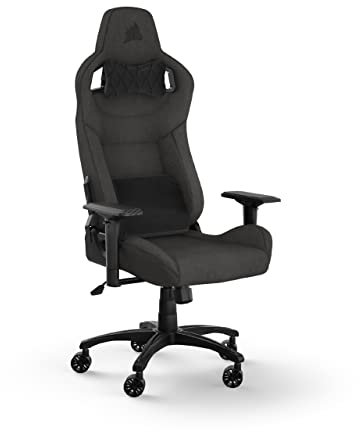 Corsair T3 RUSH Gaming-Stuhl mit Stoffbezug (2023) – Vom Rennsport inspiriertes Design – Bezug aus Weichem – Gepolstertes Nackenkissen – Lendenstütze aus Memory-Schaumstoff – Holzkohle