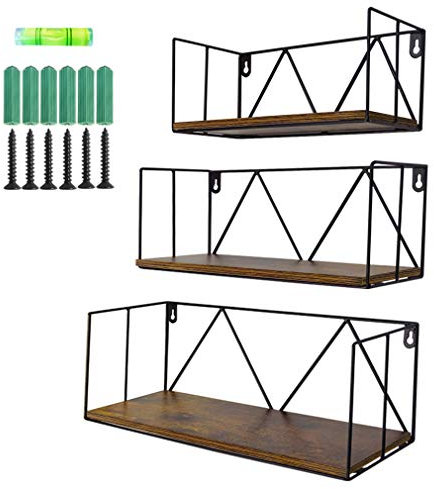 EYMPEU Mensola da Muro in Legno Rustico per Bagno, Camera da Letto, Cucina, Ufficio, 40.7 x 13.4 x 14.1 cm, Set da 3 con Misure Diverse