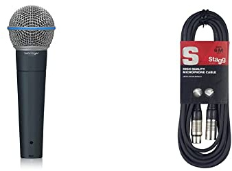 Behringer BA 85A Microfono dinamico cardioide & Cavo da microfono a mixer Stagg SMC6 da 6 metri XLR (m) -XLR (f), nero