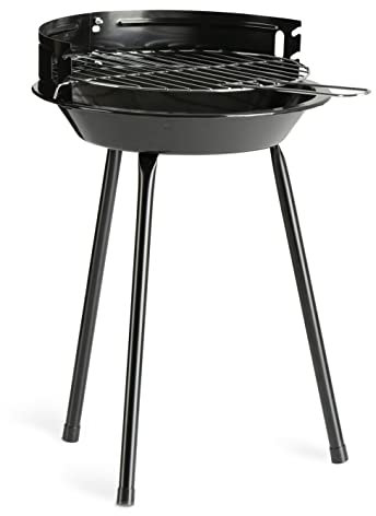 LANDMANN Barbecue rond au charbon de bois - Barbecue mobile au charbon de bois - Idéal pour 2 à 3 personnes - Diamètre : environ 27 cm - Protection contre le vent pratique - Maintien sûr grâce aux 3
