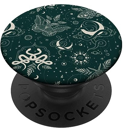 Vine Mercantile Dunkelgrüne Mystische Hexenkern-Nachtmotte & Schlange PopSockets Klebender PopGrip für Smartphones mit glatten, harten Plastikhüllen