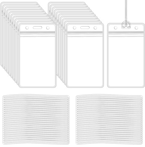 50 Pack Clear Plastic Luggage Bag Tag Holder Badge Label Tag Holder with 50 Pack Luggage Loops Straps for Office Business Travel Supplies