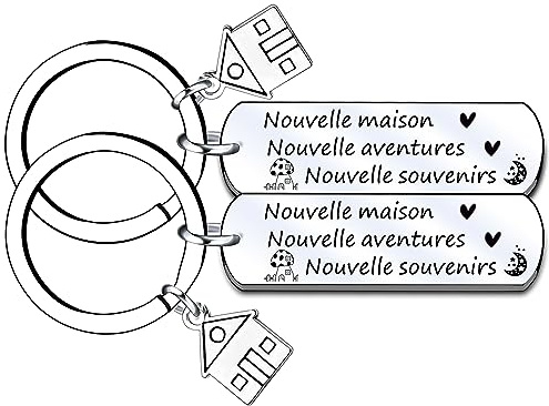 QTZXZX Porte-Clés Maison Couple Gravé Personnalisé, Cadeau Emménagement Crémaillère, Porte Clef Maison du Bonheur, Idée Cadeau Nouvelle Maison, Couple Anniversaire Noël, Symbole de Foyer Heureux (2)