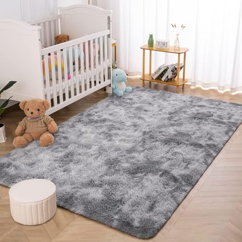 Tinyboy-hbq Tapis Chambre Modernes Moquette Chambre Soft Tapis à Poils Longs Shaggy Antidérapant Intérieur Moelleux épais (Gris Blanc, 80 x 120 cm)