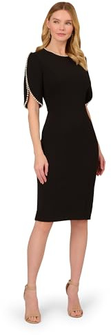 Adrianna Papell Women's Knit Crepe Pearl Midi Dress Dress (Pack of 1) | Knee Length Cocktail Dress with Pearl Trim & Tailored Fit