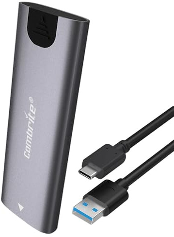 Combrite M.2 NGFF SSD Enclosure USB-C 3.2 Ultraspeed External HDD Caddy Tool-Free Design, For M2 NGFF SATA SSD 2230/2242/2260/2280, Aluminum M.2 Enclosure