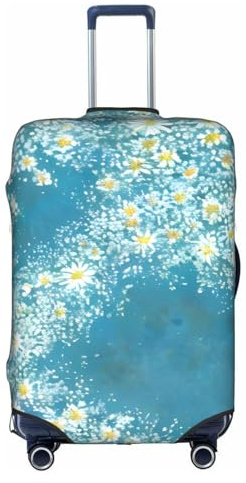 HJLUUFT Kofferschutzhülle mit Gänseblümchen-Motiv, TSA-zugelassen, personalisiertes Design für einfache Identifizierung, Weiß / Blau, Weiss/opulenter Garten, Small