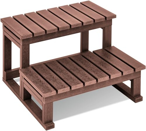 DoubleFill Escalones universales para bañera de hidromasaje, de madera polimérica, para exteriores, impermeables, antideslizantes, 24.8 x 21.3 x 15.8 pulgadas (marrón)