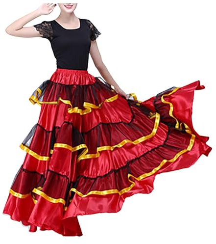 Costume da Flamenco, Elegante Maxi Gonna Spagnola Tradizionale a Pieghe