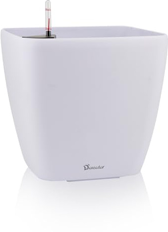 Dexceder 18x17 Self Watering Planter with Wheels Indoor Outdoor, Inner Mat Design, Thickened Large Floor Standing Flower Plant Pot with Water Level Indicator (White Matte)