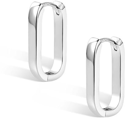 Silber 925 Creolen für Damen - Kleine Ovale Hypoallergene Huggie Ohrringe, Breit Geometrisch Quadratisch Rechteckig für Mädchen