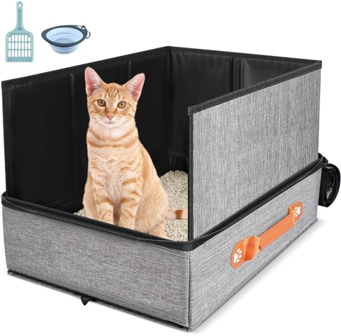 45 x 34,3 x 34,9 cm Reise Katzenklo für Unterwegs, Tragbare Katzentoilette, Einweg Katzentoilette mit Reißverschluss & Hartboden, Auslaufsicher & Wasserdicht Katzenklo Hoher Rand,Ideal für Reisen