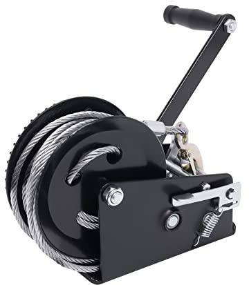 HUSPOO Dual Gear Handwinde, 3500LBS Handwinde Hand Kurbel Handbuch, Profi Seilwinde for Boat ATV RV Anhänger 33ft Kabel
