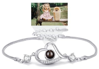 AVINVAN 925 Sterling Silber Personalisiertes Armband für Frauen - Foto Armband mit Benutzerdefinierte Gravur - Beste Freundin Geschenk Erinnerung Armband, One Size, Sterling-Silber, Zirkonia