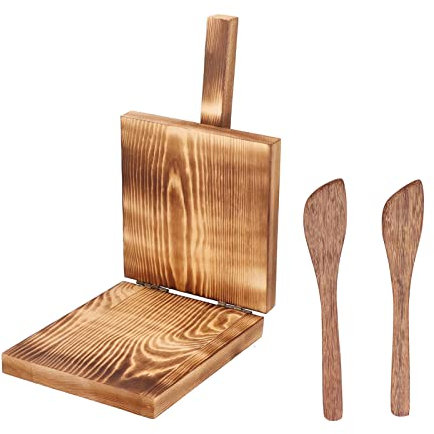 LOCADENCE Tortilla Press, 5.1 X 6.3 X 8.6in Wood Flour Tortilla Press, Tortilla Press Maker with Antislip Wooden Handle for Make Dumplings, Biscuits, Tortillas