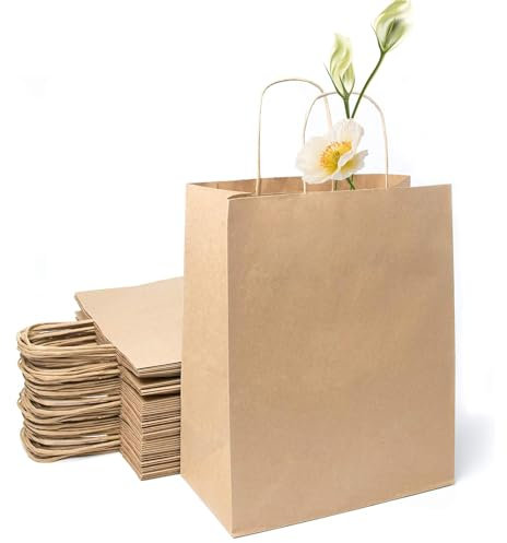 Papiertüten Braun mit Henkel, Papier Geschenktüten mit Griff, 20PC Braun Papiertragetaschen, 21x15x8 cm Kleine Tragetaschen, zum Verpacken Einkaufen Geburtstag Partys Hochzeit Weihnachten