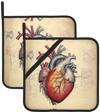 WHJYYXDE Set di 2 presine da cucina, 20,3 x 20,3 cm, isolamento termico, tessuto impermeabile, motivo anatomia umana con grafico a cuore stampato