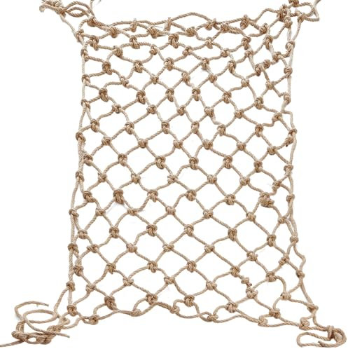 Jute Hemp Rope Net (6ftx12ft), Heavy Duty Natural Climbing Safety Rope Netting Balcony Stairs Fence Garden Playground Protection Net Indoor & Outdoor Decor Rope Net