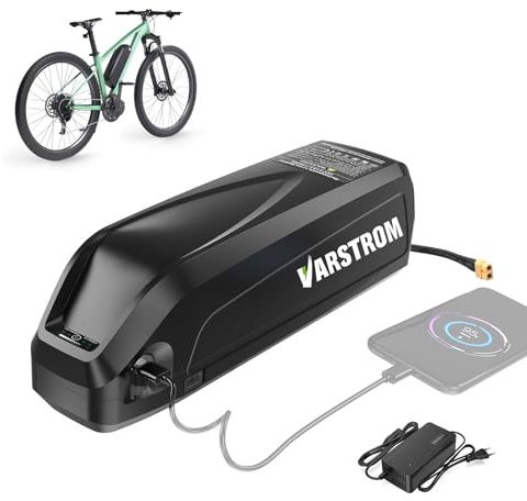 Varstrom E-Bike Akku 48V 13Ah Lithium Batterie mit Ladegerät für Elektrofahrrad, Unterrohr Shark Battery für Bafang Mittelmotor BBS02B 250W 350W 500W 750W 1000w Ebike Umbausatz