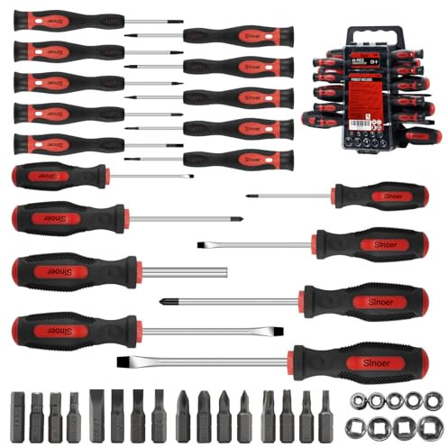 Set di cacciaviti, set di 44 cacciaviti magnetici con scaffalatura in plastica, include intaglio, Phillips, presa metrica, punte, cacciavite di precisione per riparazioni domestiche, artigianato fai