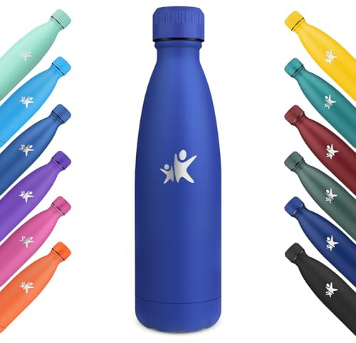 KollyKolla Borraccia Termica, 500ml, Bottiglia Acqua in Acciaio Inox, Termos senza Perdite, Mantiene Caldo 12h e Freddo 24h, Borraccia Bambini per Sportiva, Scuola, Palestra, Viaggi - Blu Zaffiro