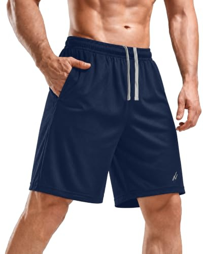NY Threads Pantaloncini Sportivi da Uomo – Asciugatura Rapida, vestibilità Ampia, Leggeri, Ideali per Corsa, Allenamento E Palestra, con Tasche, Marina, L