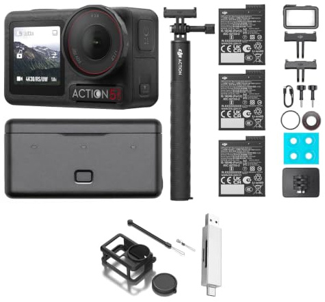 DJI Osmo Action 5 Pro Adventure Combo mit Schutzhülle + Kartenleser, Action Cam 4K mit 1/1.3 Sensor, 12 Std. mit 3 Akkus, Zwei OLED Touchscreens, Unterwasserkamera für Sport, Vlog