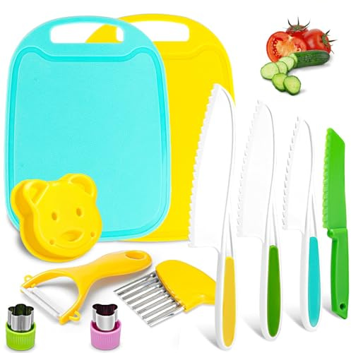 Tangdudu 11 Pièces Kit Couteau Sécurité De Cuisine pour Enfants, Couteau Montessori, Ustensile Cuisine Enfant, Couteaux Qui ne Coupe Pas, à Partir de 2 Ans