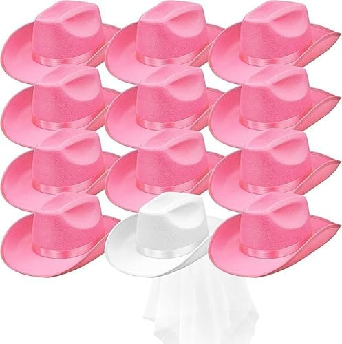 SWHCM 12 Stück Cowgirlhüte für die Braut, Cowboyhüte für Junggesellinnenabschiede, Cowboyhut für Partys, Hochzeiten, Junggesellinnenabschiede, Brautparty