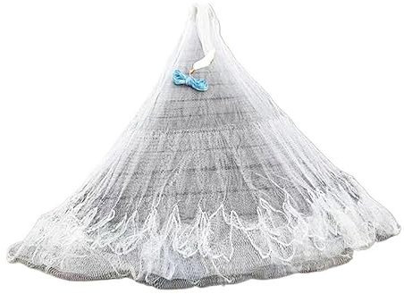 HESHUWEN Wurfnetz Zum Fischen Traditionelles Gussnetz, weißes Nylon, geflochtenes Stahlanhänger-Fischernetz, unteres Maschennetz, Fischfallennetz Wurfnetz