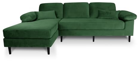 SAMIRA Divano angolare 3 posti con chaise longue sinistra mod. Washington (Velluto, Verde scuro)