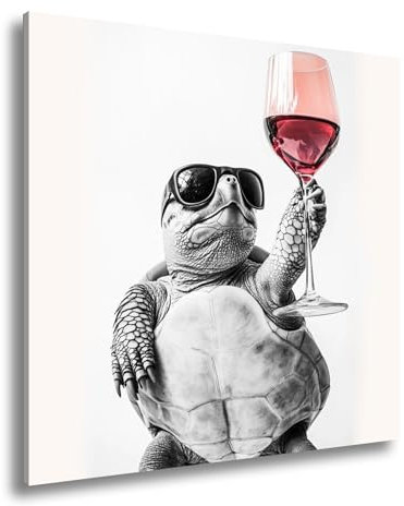 deyoli Leinwandbild Wein & Coolness – Schildkröte erhebt ihr Glas mit Stil. Format: 60x60cm XXL Kunstdruck Bild auf Keilrahmen/Wandbild/Wohnzimmer Dekoration