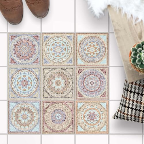 Fliesenfolie für - [ Boden Fliesen ] - Aufkleber Folie Sticker für Fliesen Boden - Küche oder Bad I Fliesenaufkleber als alternative zu Fliesenfarbe I 15x15 cm - Design Mosaik Afrika